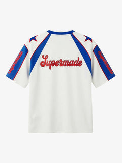 Colorblock Star Print Mesh Jersey T-Shirt - Blue And White