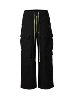 Woven Multi-Pocket Baggy Flared Pants - Negro