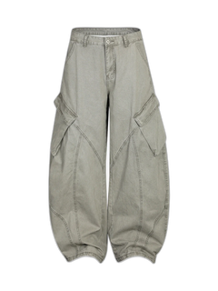 Patchwork Multi-Pocket Workwear Casual Machete Pants - Light Grey