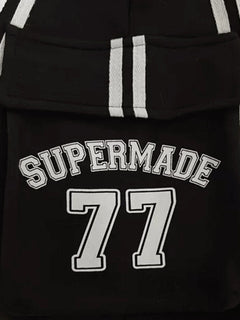 Cotton Web Stitching Letter Print Drawstring Barrel Pants - Negro