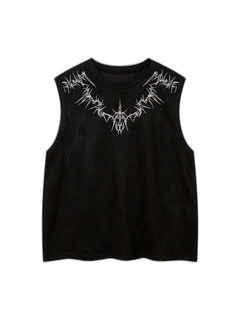Suede Thorn Embroidered Vest - Negro