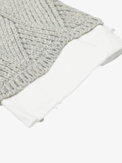 Retro Contrast Collar Embroidery Knit Sweater - Gris
