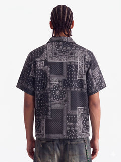 Vintage Bandana Patchwork Cuban Shirt - Negro