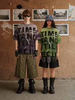 Ink Splash Letter Print T-shirt - Verde