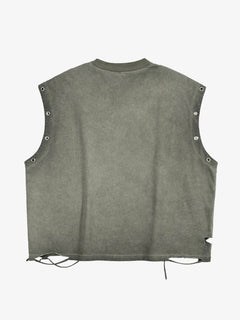 Vintage Washed 63 Graphic Sleeveless T-Shirt - Gray-Green