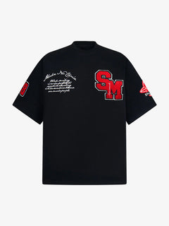 Retro Motorcycle Style Heavy Patch Embroidered T-shirt - Negro