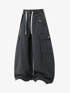 Curved-Hem Baggy Cargo Pants - Washed Ash