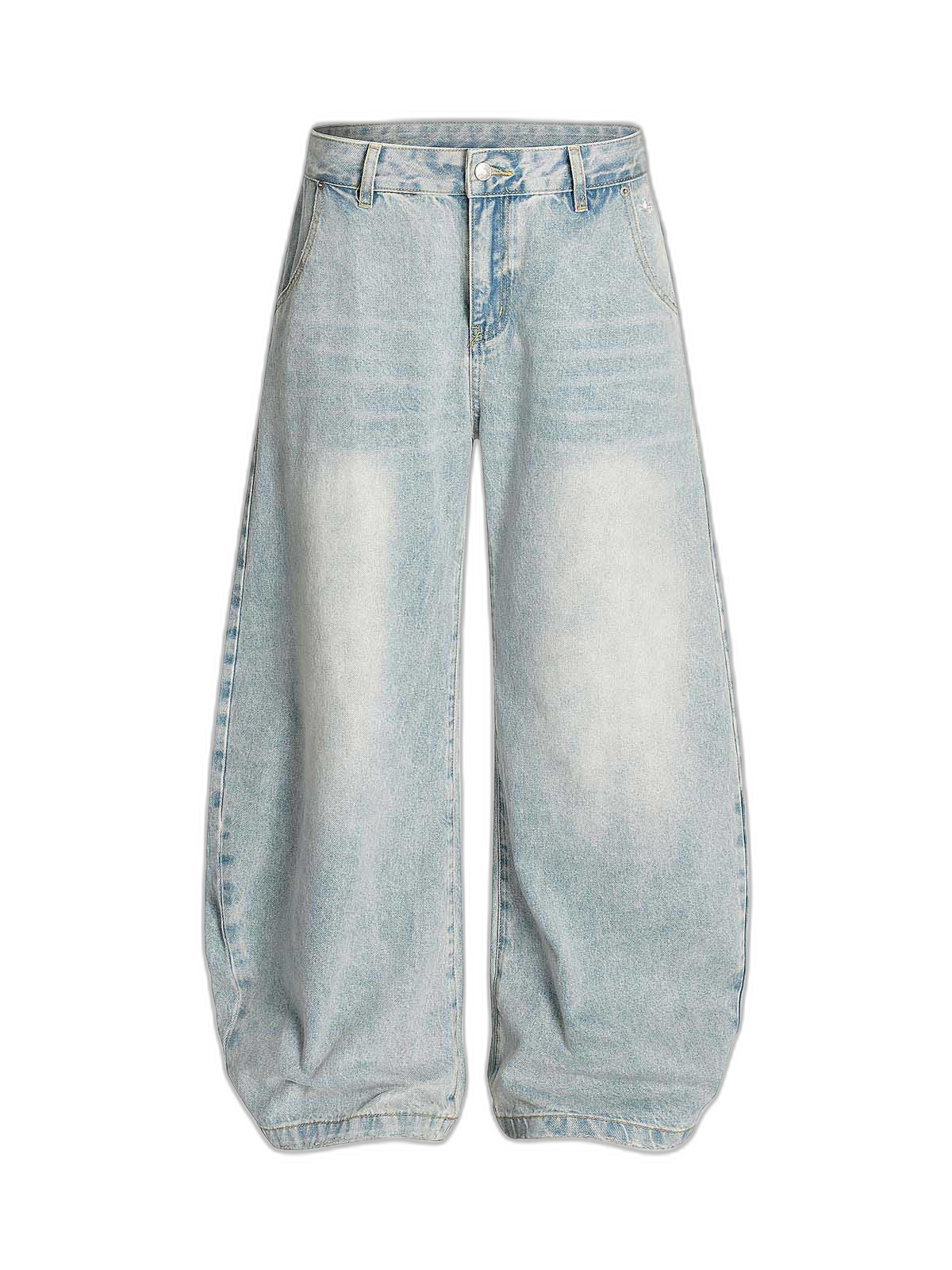 Denim Washed Distressed Barrel Jeans