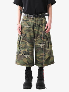 Retro Ripped Camouflage Cropped Shorts - Classic Camouflage
