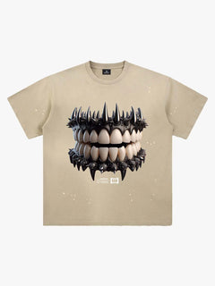 Spiked Teeth Graphic T-Shirt - Albaricoque