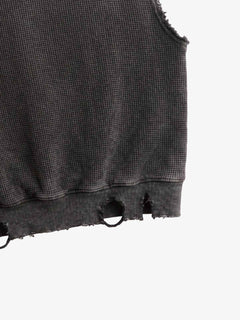 Distressed Multi-Label Graphic Sleeveless Zip Hoodie - Gris oscuro