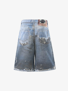 Retro Deconstructed Denim Shorts - Azul