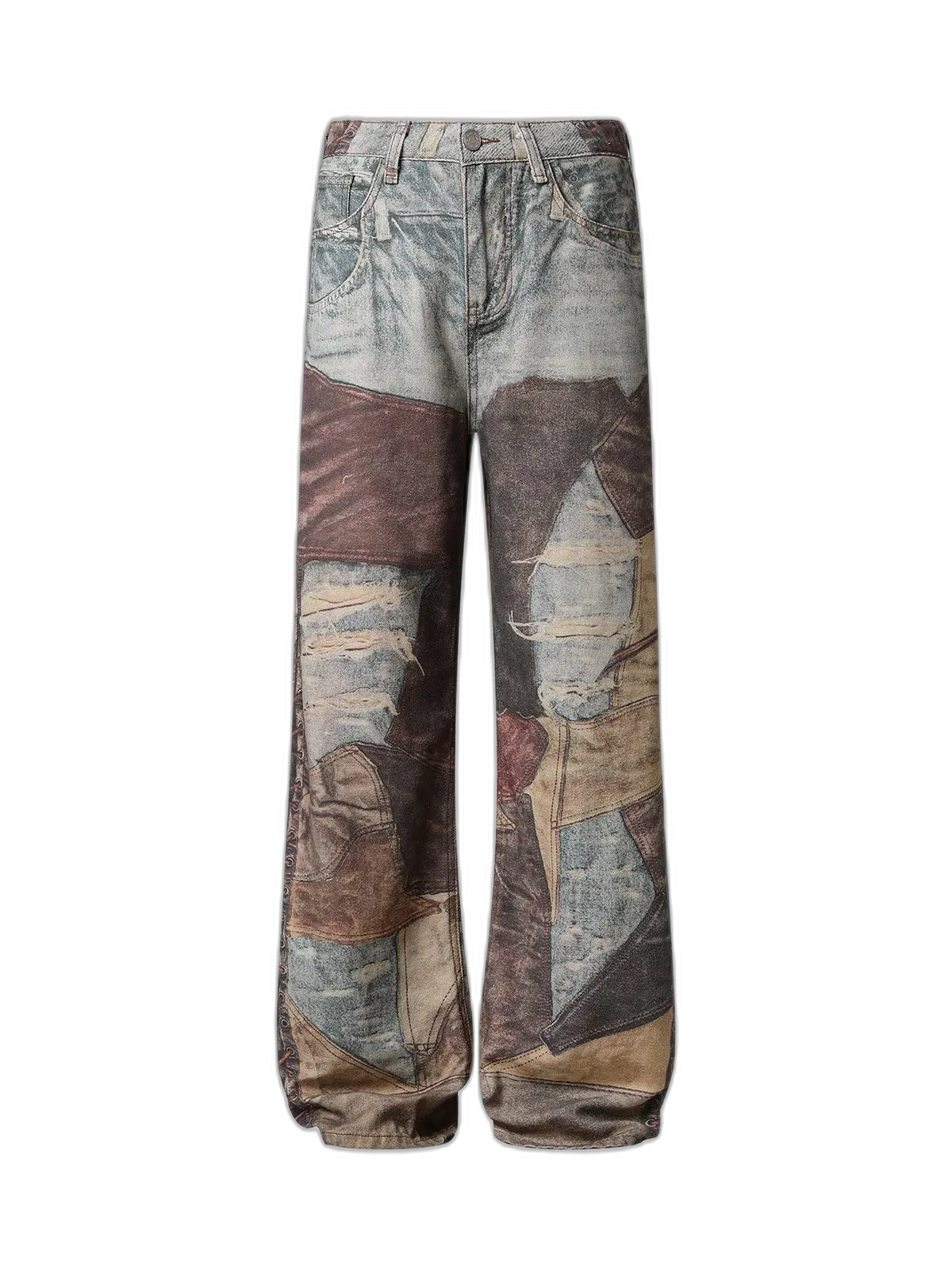 High Street Distressed Washed Printed Jeans