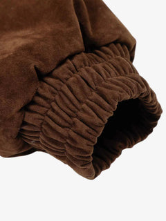Streetwear Metal Clip Faux Fur Hooded Suede Bomber Jacket - Coffee