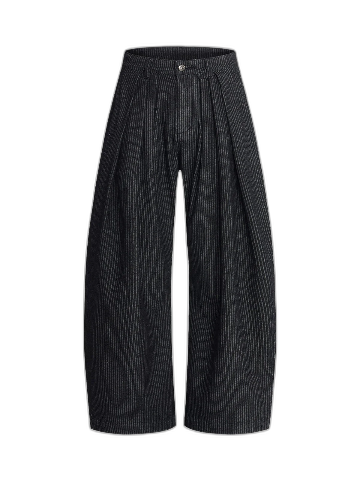 Vintage Pinstripe Pleated Wide-Leg Barrel Pants