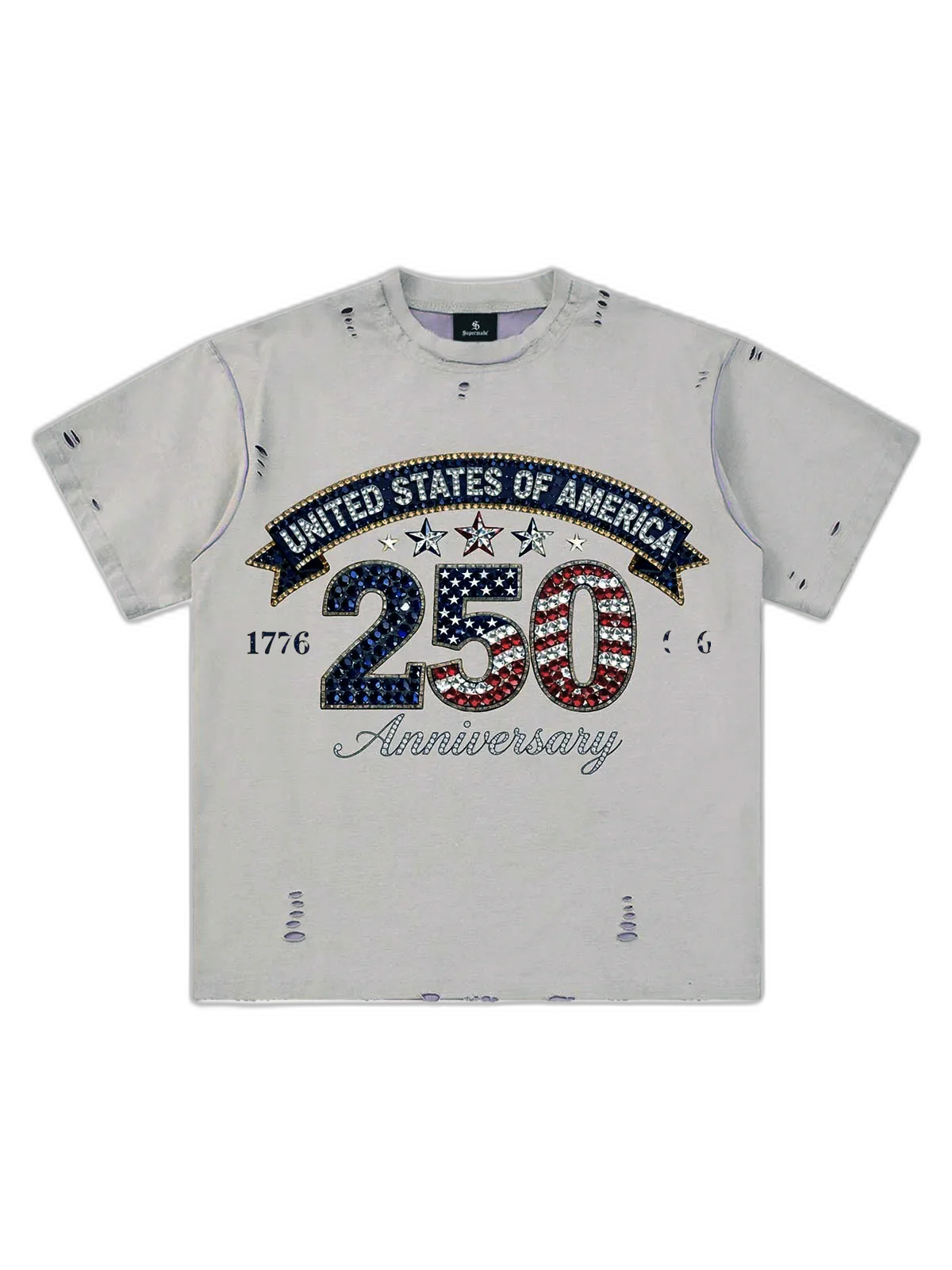 Rhinestone 250 Ripped Washed T-Shirt