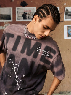 Ink Splash Letter Print T-shirt - Morado