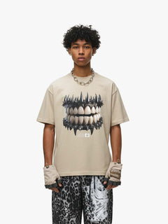 Spiked Teeth Graphic T-Shirt - Albaricoque