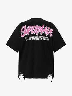 Retro Letter Graphic T-Shirtc - Negro