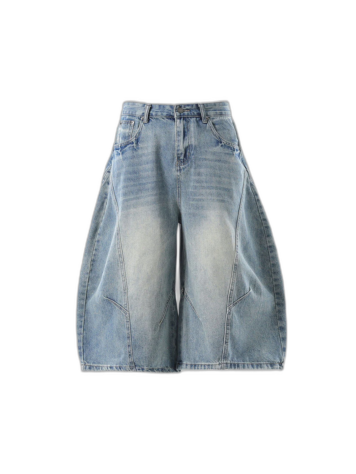 Curved Silhouette 3D Paneled Denim Shorts