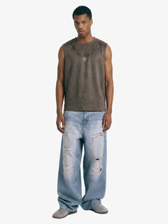 Suede Thorn Embroidered Vest - Coffee