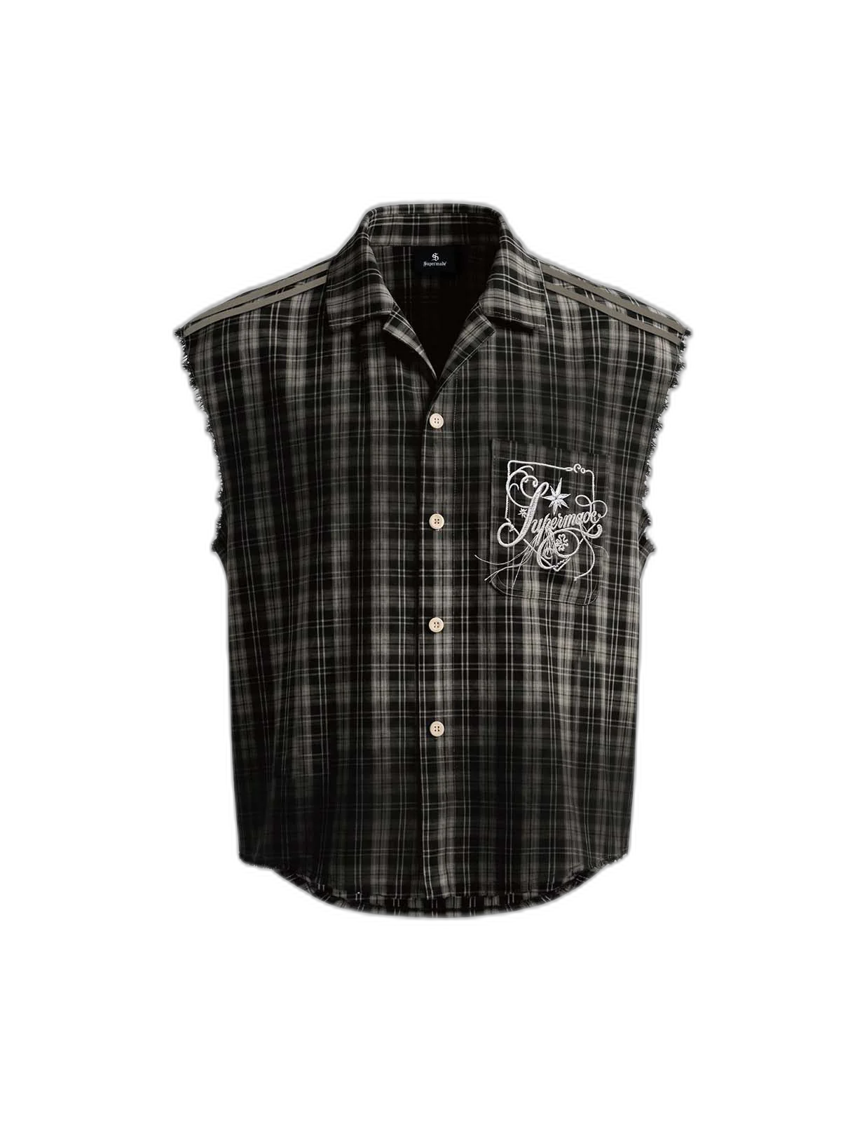 Vintage Punk Distressed Plaid Sleeveless Shirt
