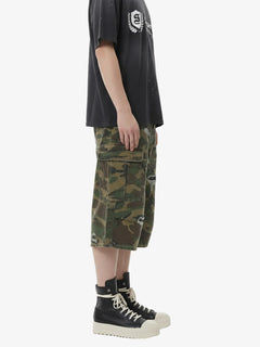 Retro Ripped Camouflage Cropped Shorts - Classic Camouflage