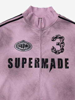 Supermade Vintage Distressed NO.3 Stand Collar Tracksuit - Rosa