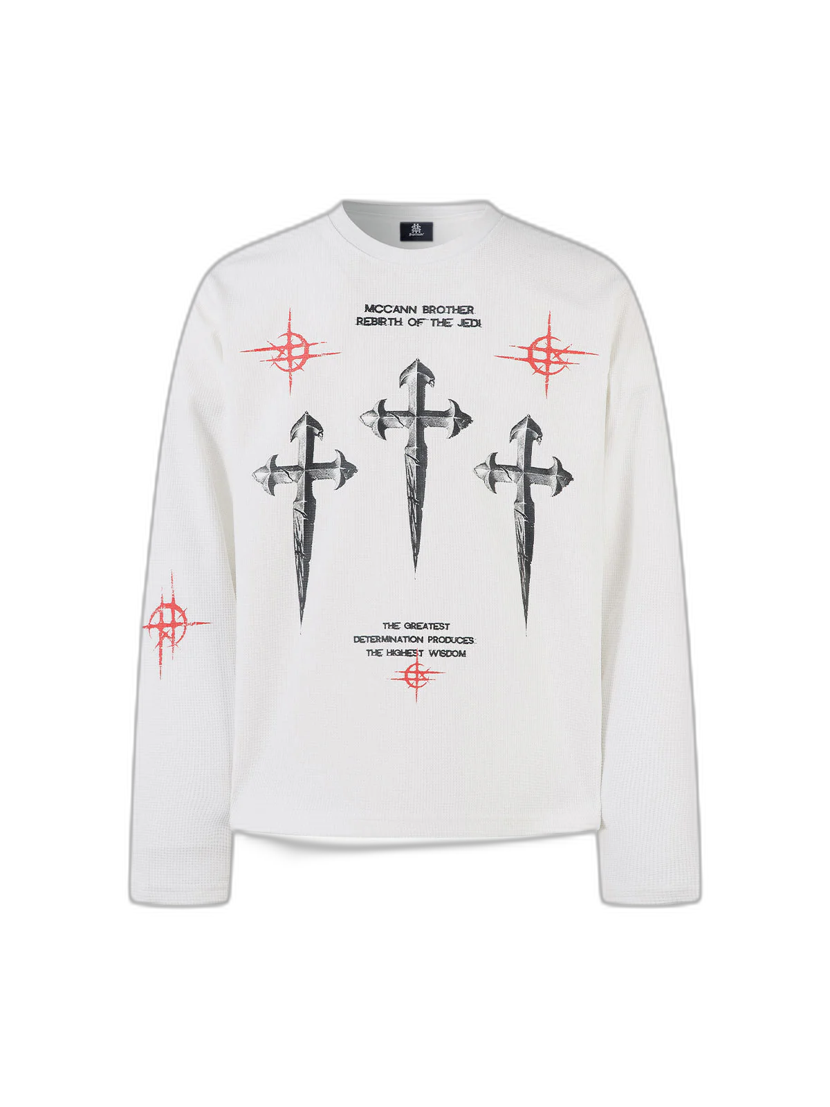 Letter Print Waffle Cross Long-Sleeved T-Shirt