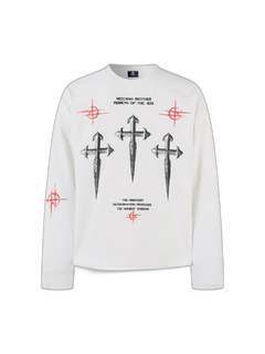 Letter Print Waffle Cross Long-Sleeved T-Shirt - Blanco
