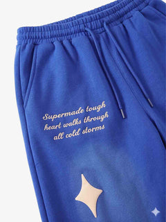 Spray Paint Star Print Distressed Sweatpants - Royal Blue