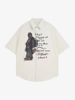 Oversized Graphic Cartoon Letter Print Short-Sleeve Shirt - Albaricoque