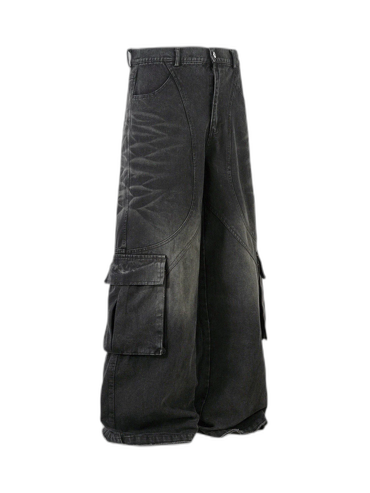Washed Distressed Multi-Pocket Cargo Jeans