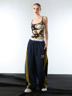 Fleece Vintage Side Stripe Drape Paratrooper Machete Wide Leg Pants - Azul oscuro