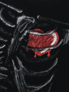 Skeleton & Melted Heart Graphic Waffle Knit T-Shirt - Negro