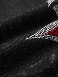 Tribal Rhinestone Graphic Wide Leg Jeans - Negro
