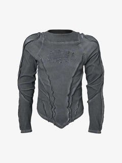 Vintage Washed Sculpted Seam Ribbed Long Sleeve T-Shirt - Gris oscuro