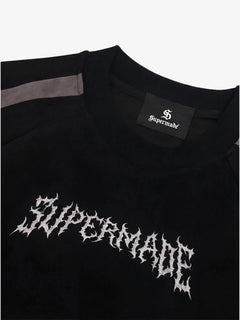 Suede Panel Embroidered Logo Short Sleeve T-Shirt - Negro