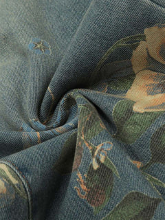 Denim Floral Print Carpenter Jeans - Azul