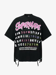 Retro Letter Graphic T-Shirtc - Negro