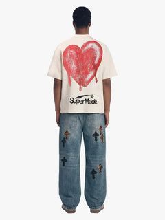 Skeleton & Melted Heart Graphic Waffle Knit T-Shirt - Beige