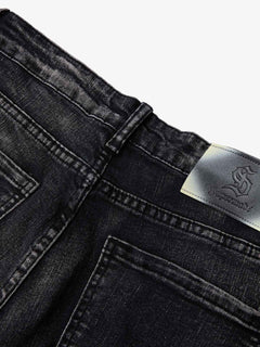 Vintage Distressed Button Fly Ruched Panel Flared Jeans - Negro