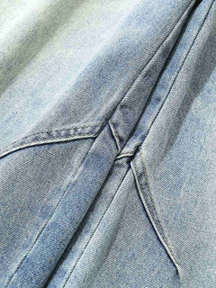 Curved Silhouette 3D Paneled Denim Shorts - Light Blue