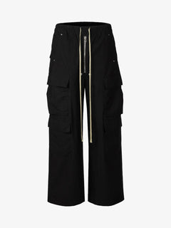 Woven Multi-Pocket Baggy Flared Pants - Negro