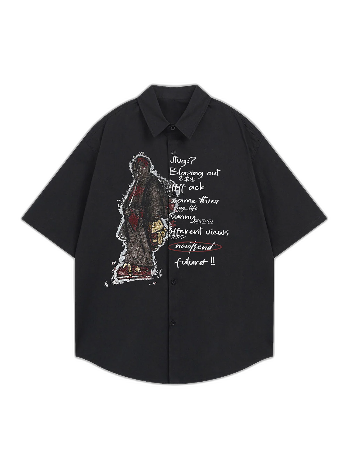 Oversized Graphic Cartoon Letter Print Short-Sleeve Shirt