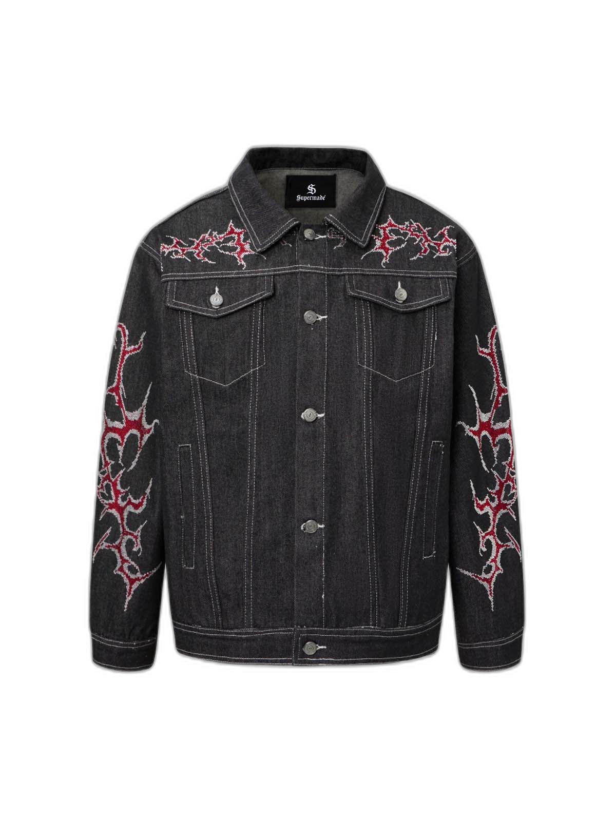 Rhinestone Thorn Graphic Denim Jacket