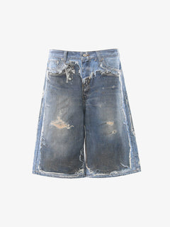 Retro Deconstructed Denim Shorts - Azul