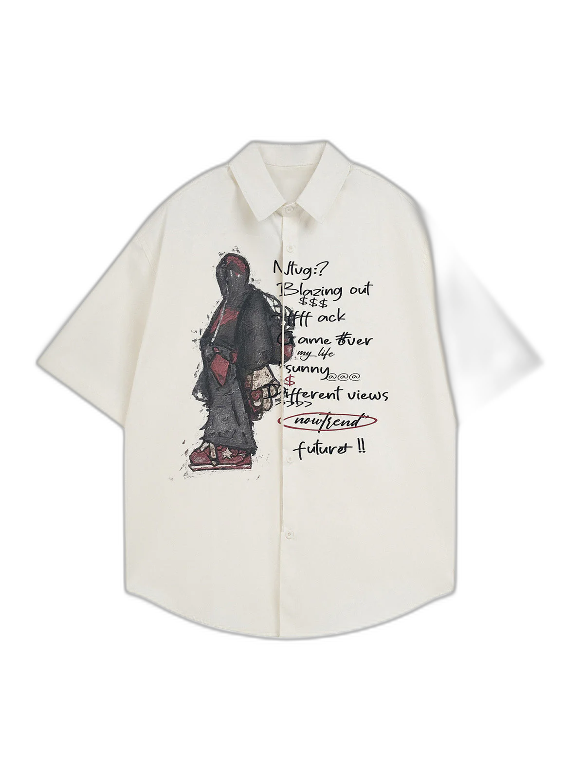 Oversized Graphic Cartoon Letter Print Short-Sleeve Shirt