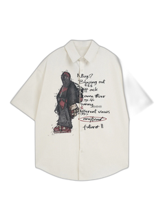 Oversized Graphic Cartoon Letter Print Short-Sleeve Shirt - Albaricoque