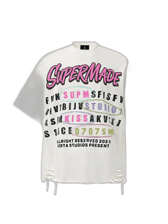 Retro Letter Graphic T-Shirtc - Blanco